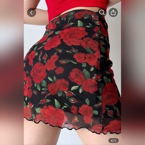 Red Rose Mesh Mini Skirt